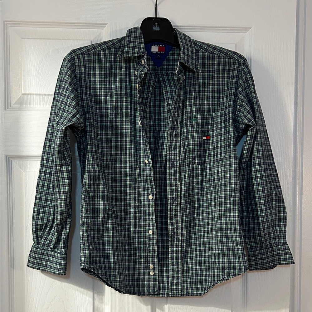 Tommy Hilfiger Boys Green & White Checkered Shirt